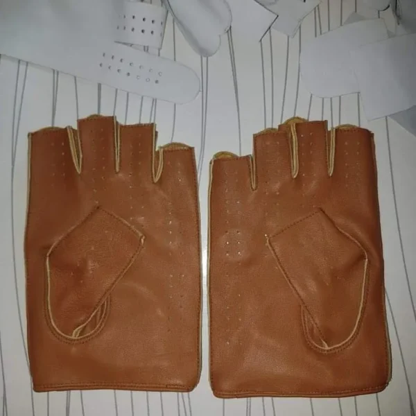Tan Leather Fingerless Driving Gloves – Vintage Half-Finger Gloves for Driving, Motorcycling & Fitness