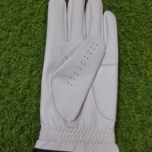 Classic White Cabretta Leather Golf Glove with Ergonomic Palm Pad & Perforated Thumb Grip