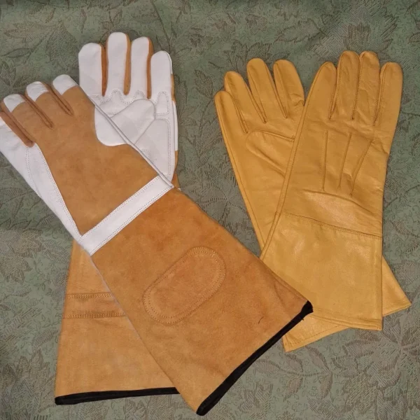 2-Pair Leather Falconry Gloves Set – Heavy-Duty Animal Handling & Long Gauntlet Protection Gloves