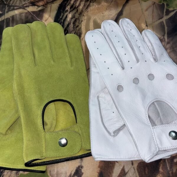 Men’s Suede Green and Perforated White Driving Gloves