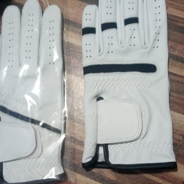 White Leather Golf Glove with Black Trim – Performance Grip & Comfortable Fit
