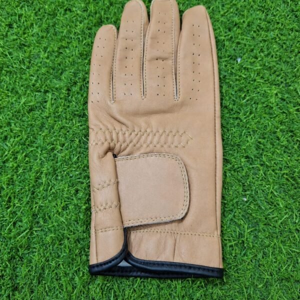 Men’s Tan Leather Golf Glove – Perforated Fingers & Adjustable Wrist Closure