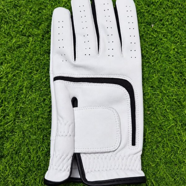 Men’s Premium Leather Golf Glove (White & Black Trim)