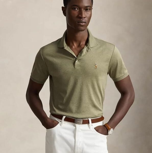 Men’s Olive Green Slim-Fit Short-Sleeve Polo Shirt