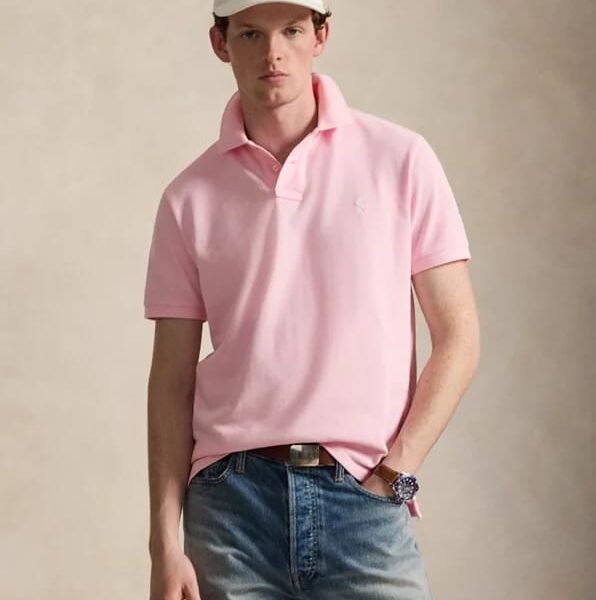 Men’s Classic Soft Pink Cotton Short-Sleeve Polo Shirt