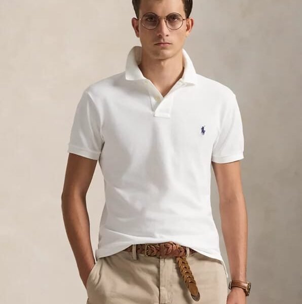 Men’s Classic White Cotton Short-Sleeve Polo Shirt